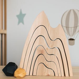 Montessori Wooden Mountain Puzzle, Eco-Friendly Stacking Toy for Toddlers, Waldorf Inspired Natural Wood Decor, Handmade Nursery decor