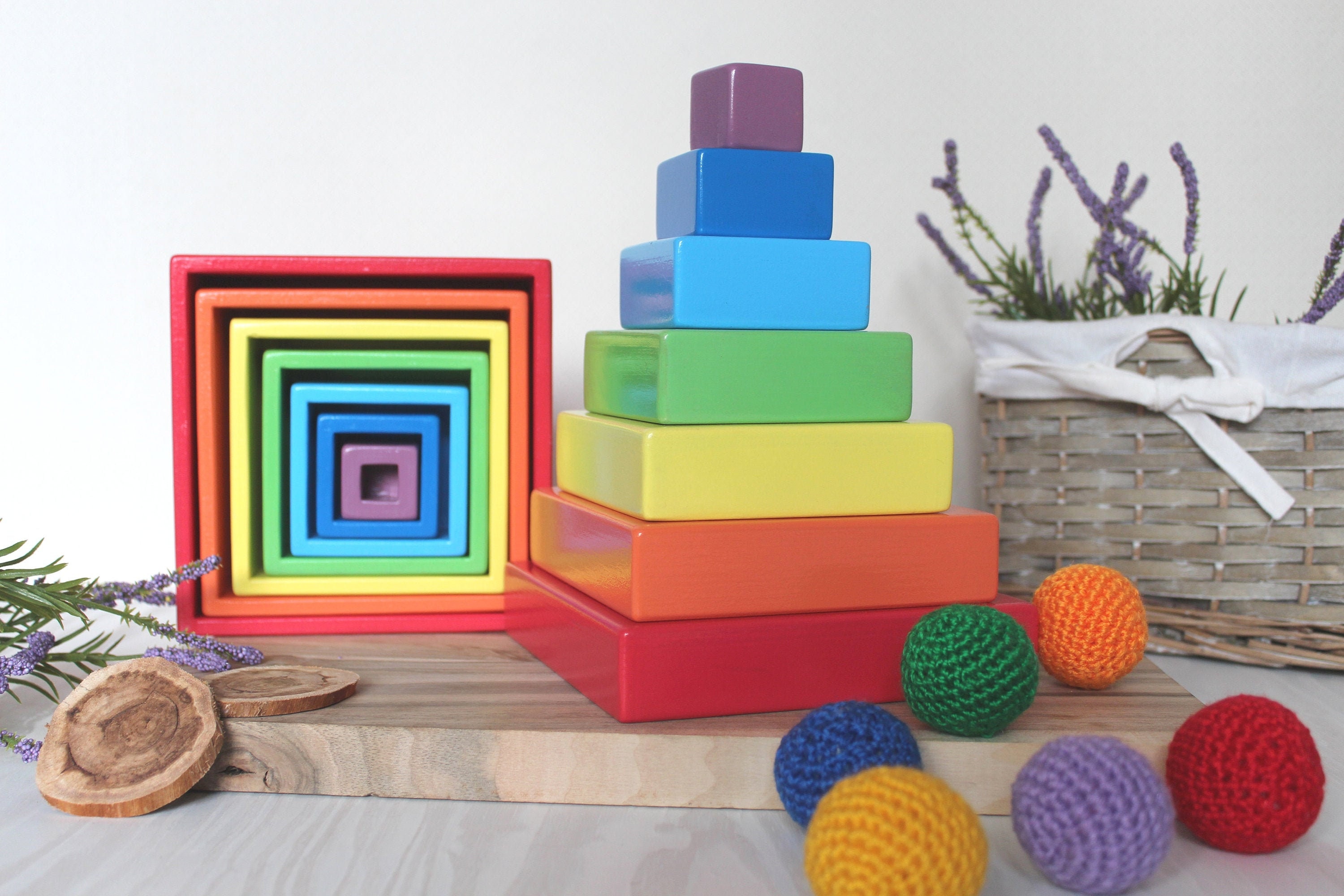 Wooden Nesting Toy Montessori Toys Set of 14 Rainbow Boxes Etsy