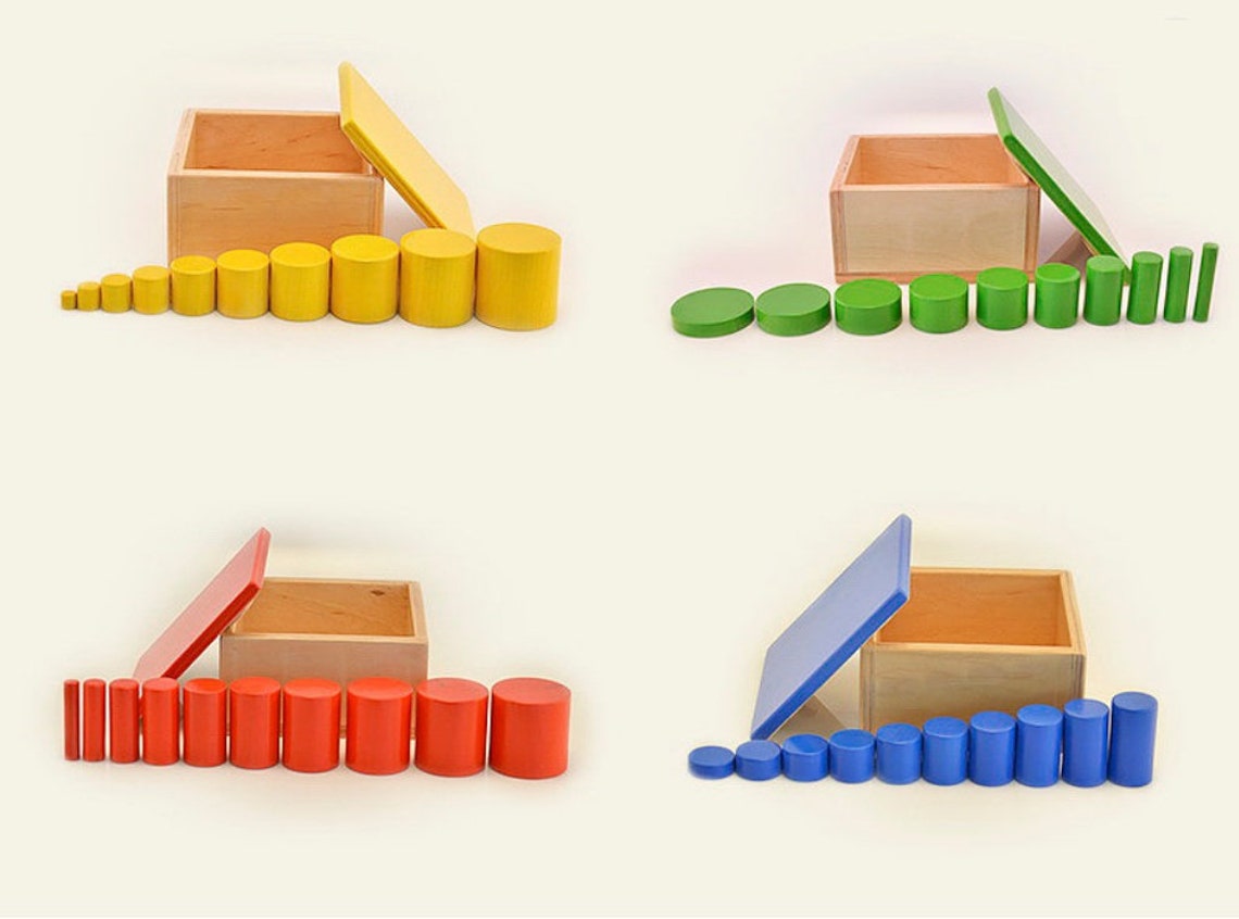 Color Cylinders Wooden Blocks Montessori Materials Etsy