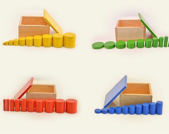 Color Cylinders,  Wooden Blocks, Montessori Materials, Montessori Geometry Children Boy Girl Toy Knobless Cylinders Preschool Waldorf toys