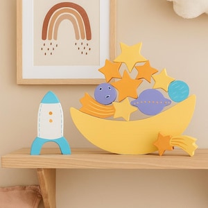 Wooden Balancing Toy Space Adventure, Stacking Game for Kids, Montessori-Inspired Educational Toy