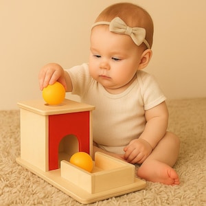 Montessori Object Permanence Box with Tray and Ball, Montessori toddlers toy, Infants toy, 1st Birthday gift, Wooden sorter, Imbucare box