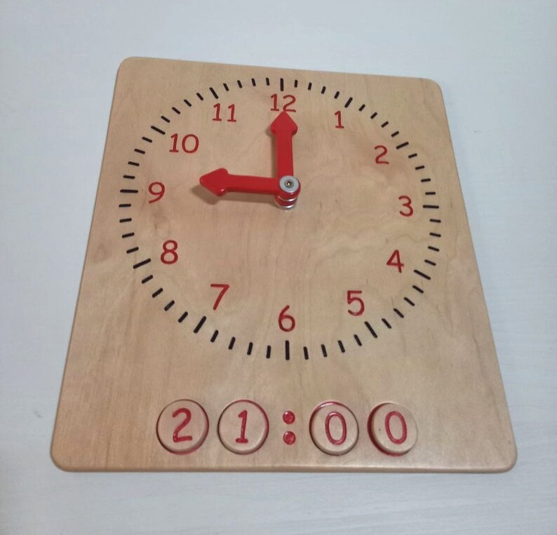 Wooden Montessori Clock Wooden Toy Clock Learning Wooden Etsy