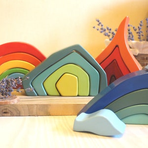 Stacking toy, Stone Caves, Nesting Earth, Wooden Puzzle Rainbow Montessori Toys Waldorf Natural Home Decor DIY project Kids Gift Preschool image 5