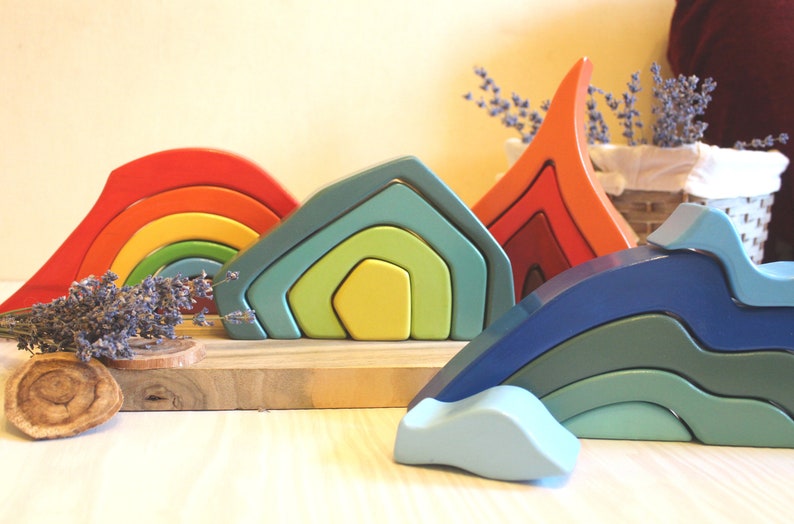 Stacking toy, Stone Caves, Nesting Earth, Wooden Puzzle Rainbow Montessori Toys Waldorf Natural Home Decor DIY project Kids Gift Preschool image 5