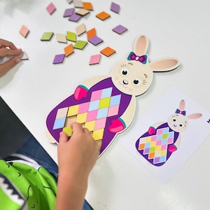 Brinquedo de coelho de madeira para classificação de cores com cartões de padrões, jogo de correspondência, brinquedo Montessori, coordenação motora fina, brinquedos para crianças, presentes para crianças