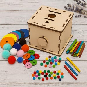 Wooden Montessori Sorting Box with fillers, Shape Sorter, Infant Coin Box, Educational Sensory Toy, Baby shower gift, Christmas gift