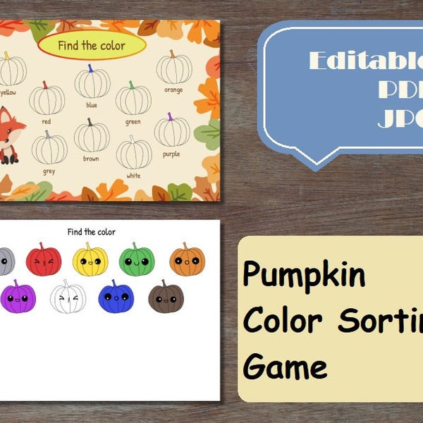 Pumpkin Color sorting game, Color Matching, Fall busy book Montessori digital Halloween activity Fine Motor Skills Homeschool Preschool