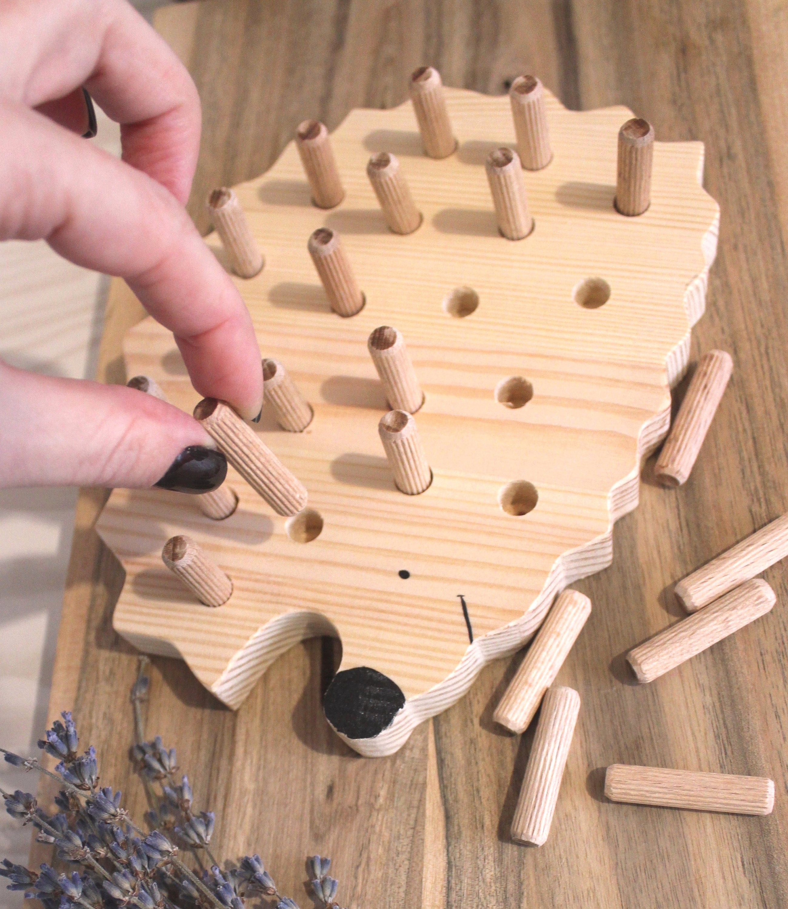 Wooden Pegs Toy Montessori Toys Pegs Hedgehog Motor Skills Etsy