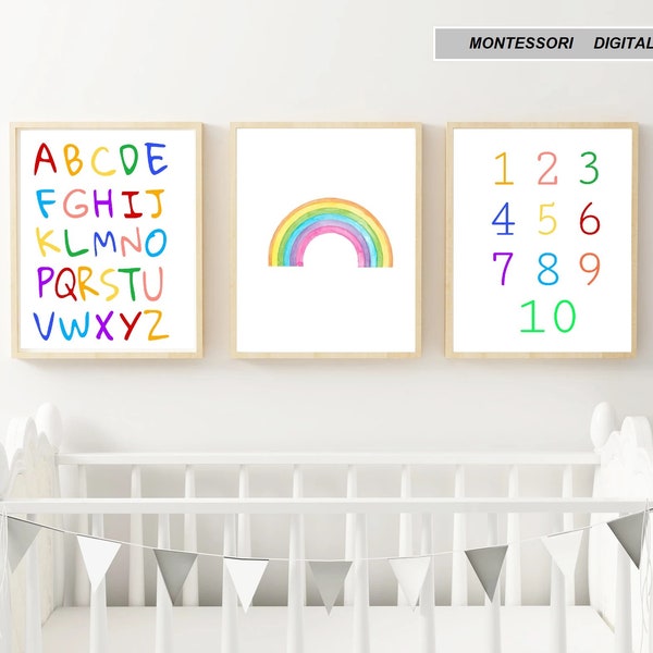 Montessori digital, Rainbow Poster, Montessori download, Rainbow print Letters Print Numbers Print Kidsroom Decor Classroom Decor Homeschool
