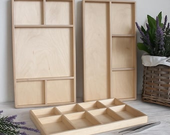 Juego de bandejas, bandejas de madera, bandeja para manualidades, bandeja de clasificación Montessori, bandejas sensoriales, bandeja decorativa de madera, bandeja rectangular para servir, educación en casa
