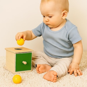 Montessori Box with Knitted Ball, Wooden sorter, Toddlers toys, Montessori materials, 1st Birthday gift, Fine motor skills, Imbucare box