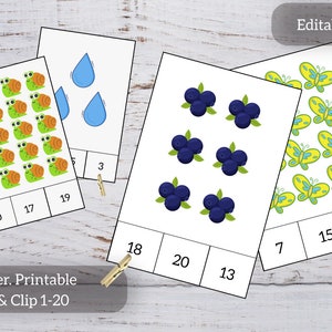 Counting Game Summer 20 Editable Montessori Maths Cards Montessori class Digital Flash Cards Homeschool preschool Pdf Printable Clip Maths