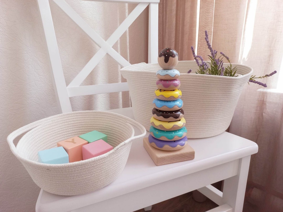 Woven Basket, Montessori Basket, Organizer Basket With Handles Storage