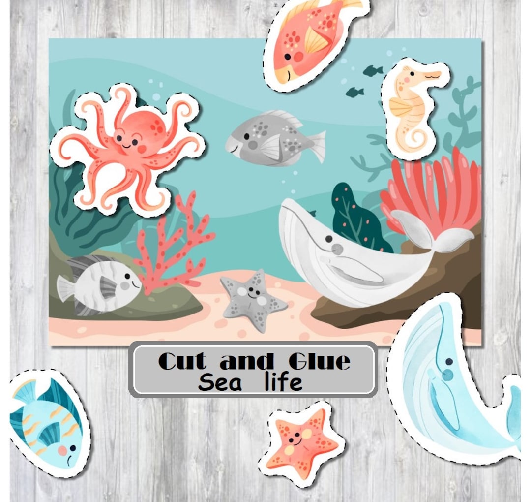Cut and Glue Sea Life, Cut Glue Activities, Cut Paste Worksheets