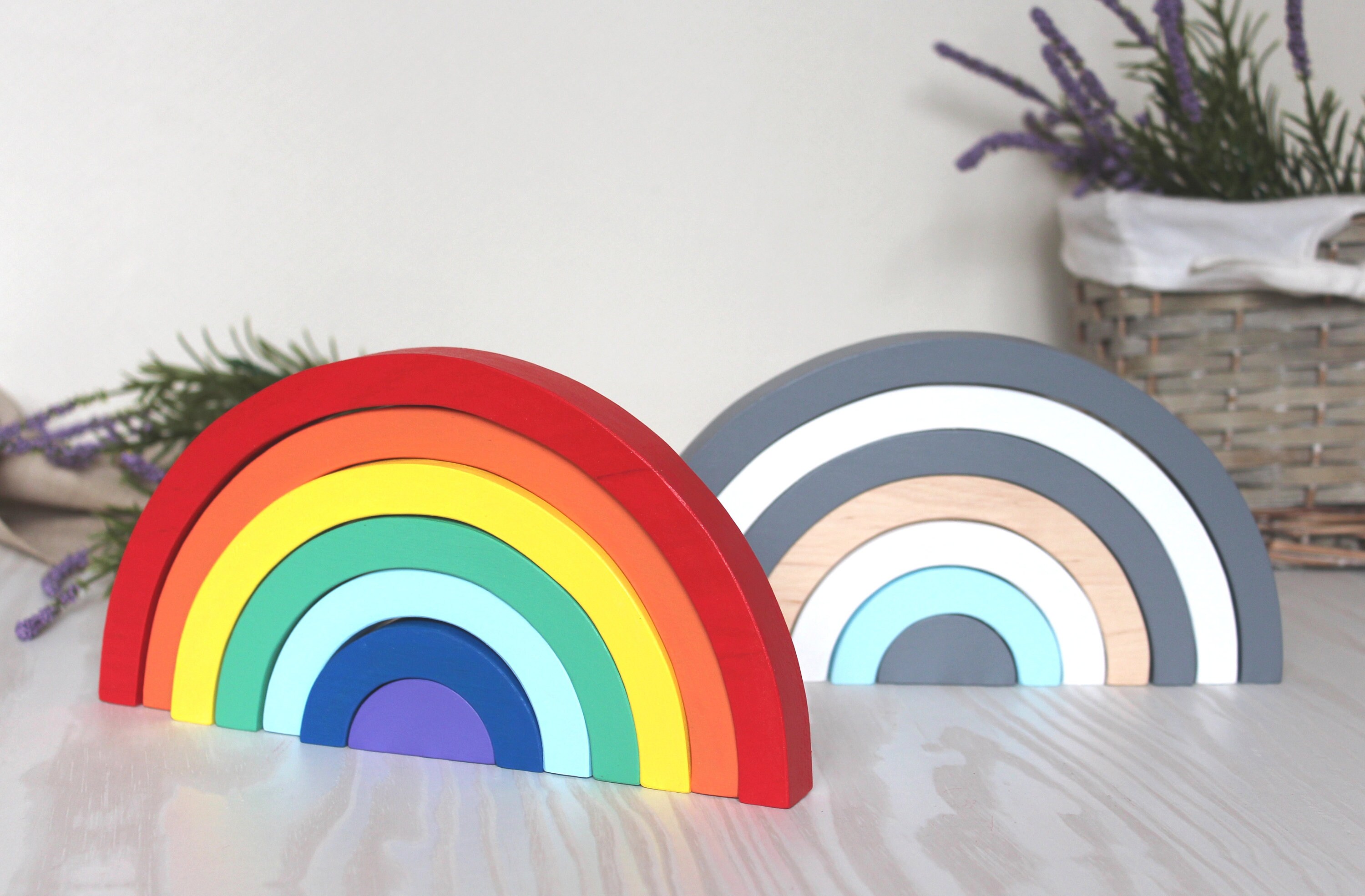 Wooden Rainbow Wooden Toys Rainbow Stacker Wooden Puzzle Etsy