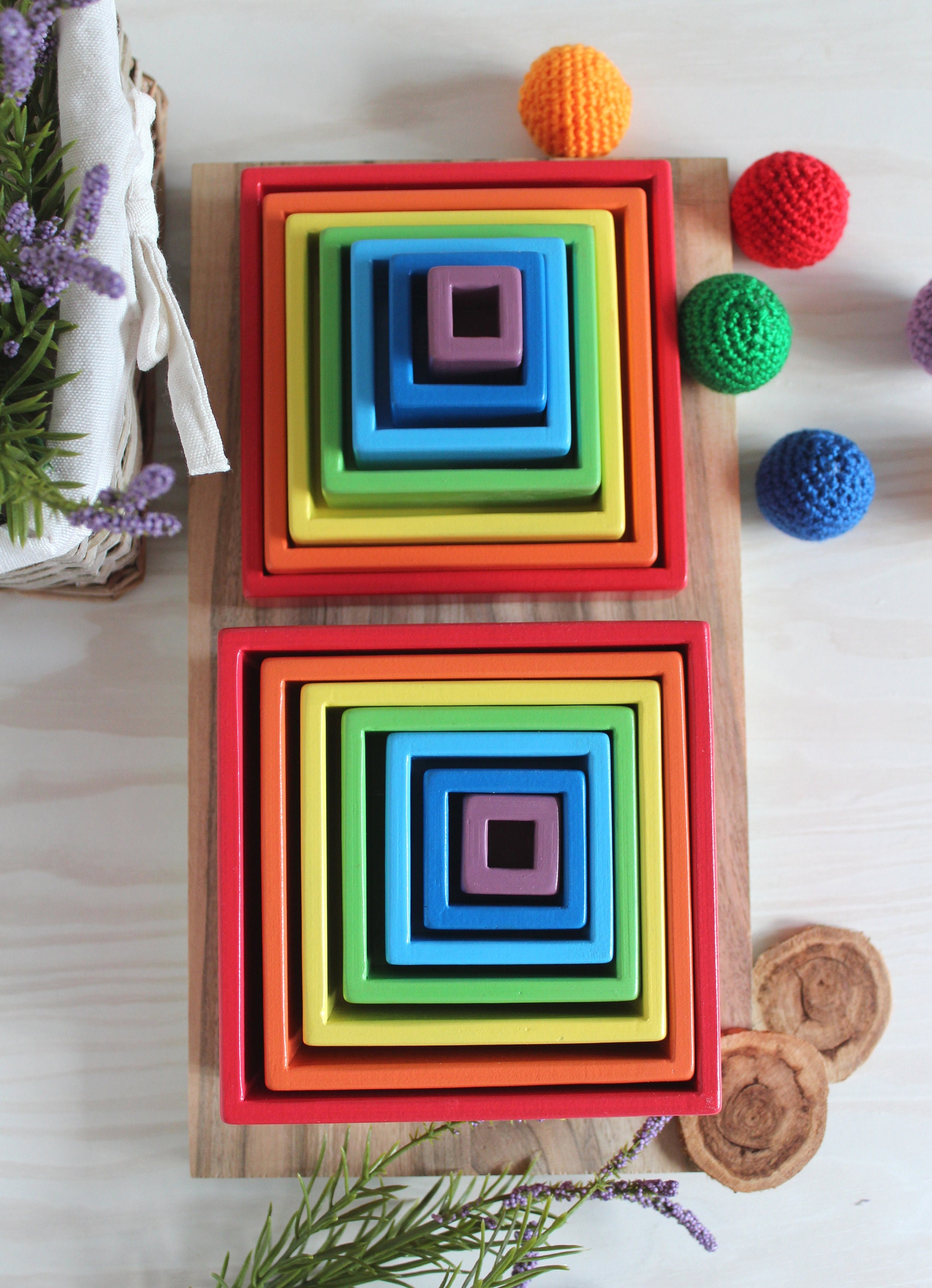 Wooden Nesting Toy Montessori Toys Set of 14 Rainbow Boxes Etsy
