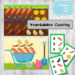 Vegetables counting cards, Pattern activity, Toddlers Activity, Preschool Homeschhol Printable Cards, Montessori Math, Math toy, Busy Book