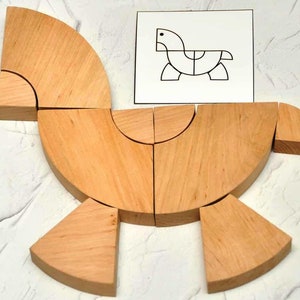 Holzpuzzle mit Musterkarten, Formen und Mustern, Bausteine Montessori Waldorf Holzspielzeug Konstruktionsspielset Lernspielzeug