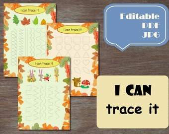 I can trace, Tracing worksheets, Pre Handwriting Line Tracing Worksheets, Preschool Printable Homeschool Handwriting Fall Printable Book