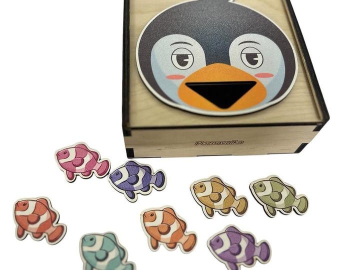 Wooden Toy Feed the Penguin, Wooden Penguin Toy, Montessori Sorting Toy ...