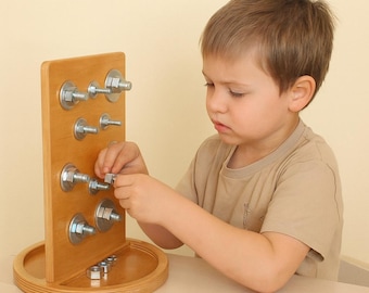 Montessori screw Bolt board Children Activity board Toddler gifts Educational Toy Fine motor Life Skills Toy Screw Board Travel Boltboard