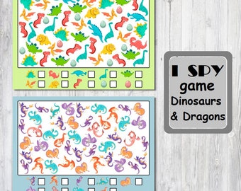 I Spy game, Dinosaurs and Dragons, Printable Activity Sheet, I Spy for Kids, I Spy Printables, Games for Kids, Printable Activities for Kids