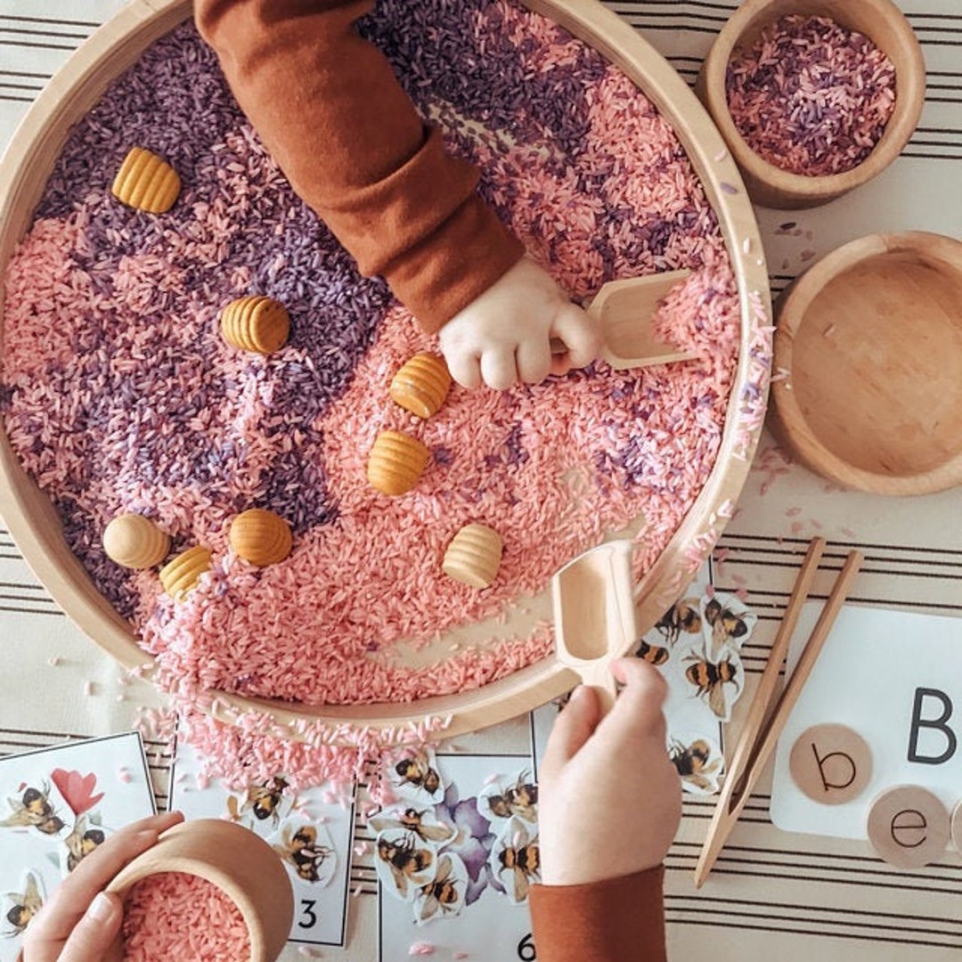 Montessori Tray Wood Tray Round Wood Tray Sensory Tray for Kids