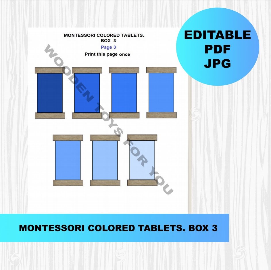 Montessori Colored Tablets Box 3 Printable Homeschool Download - Etsy
