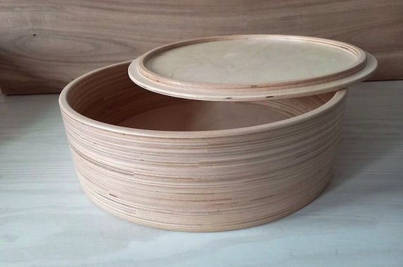 Round wooden box with lid sale
