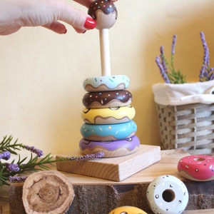 Wooden Stacking Pyramid Donut Stacker Ring Stacker Toddlers 1st ...