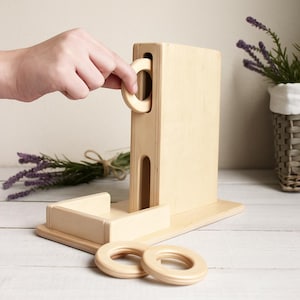Montessori Toys, Montessori Toddler Box With Returning Discs, Object permanence with rings, Wooden Toddler sorter, Baby sorting toy
