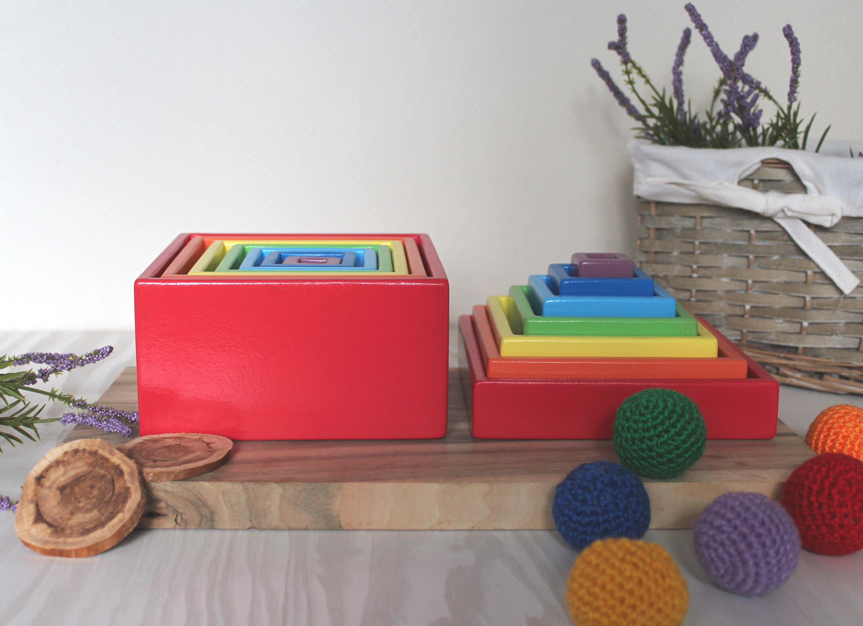 Wooden Nesting Toy Montessori Toys Set of 14 Rainbow Boxes Etsy UK