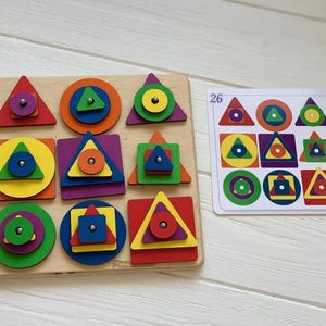 Geoboard aus Holz, Lernspielzeug, Montessori-Mathe-Spielzeug Lernformen Pegboard, Holzpuzzle mit Musterkarten für Kleinkinder und Babys