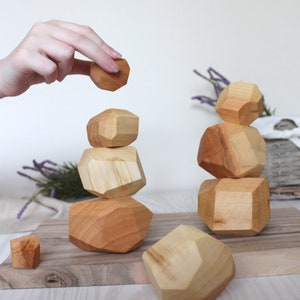 Natural Wooden Balancing Stones, Montessori toys, Wooden Rocks Wooden Stones Building Blocks Balancing Toy Fine Motor Skills Toddlers gift