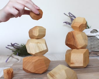 Natural Wooden Balancing Stones, Montessori toys, Wooden Rocks Wooden Stones Building Blocks Balancing Toy Fine Motor Skills Toddlers gift