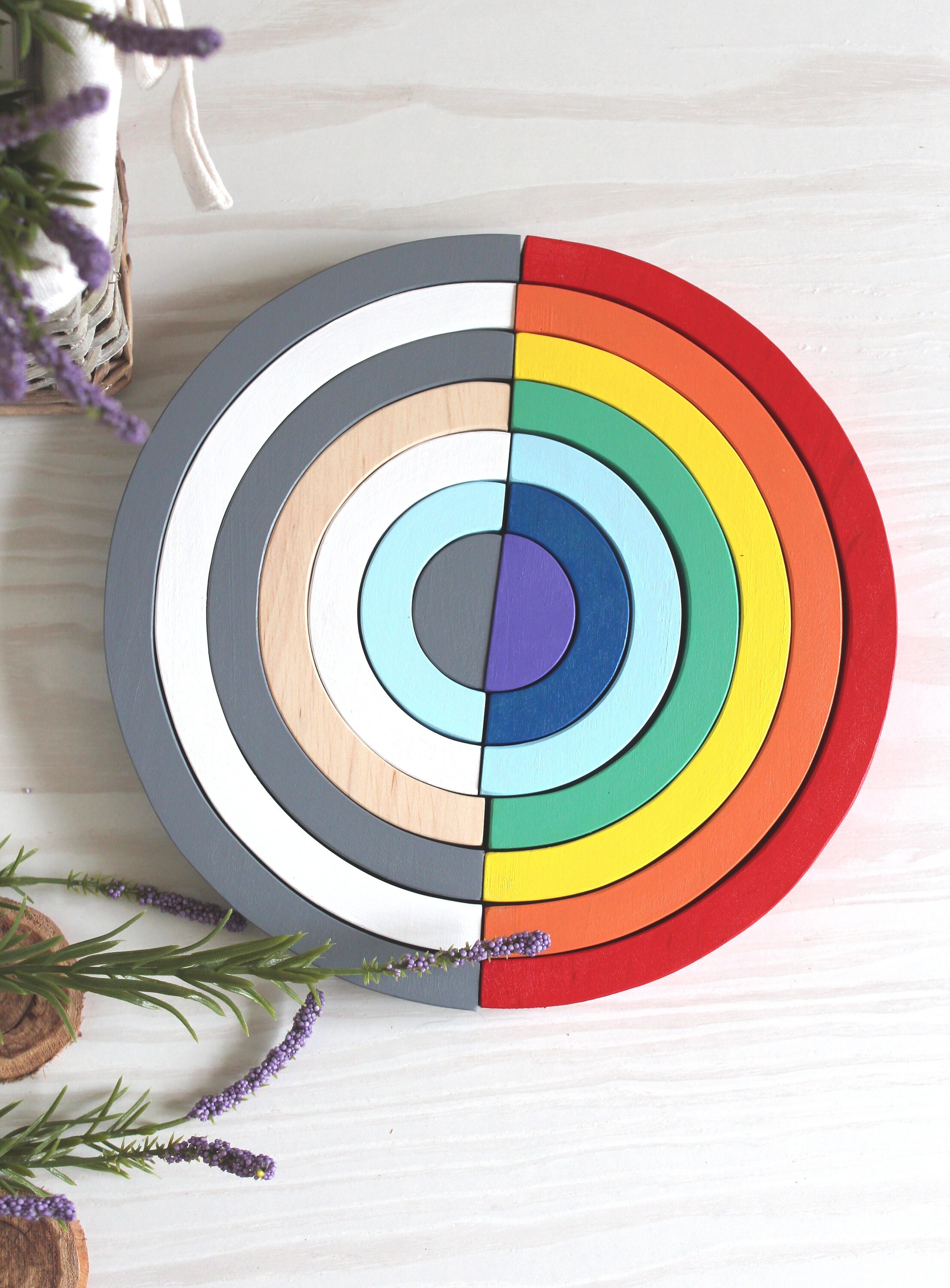 Wooden Rainbow Wooden Toys Rainbow Stacker Wooden Puzzle Etsy