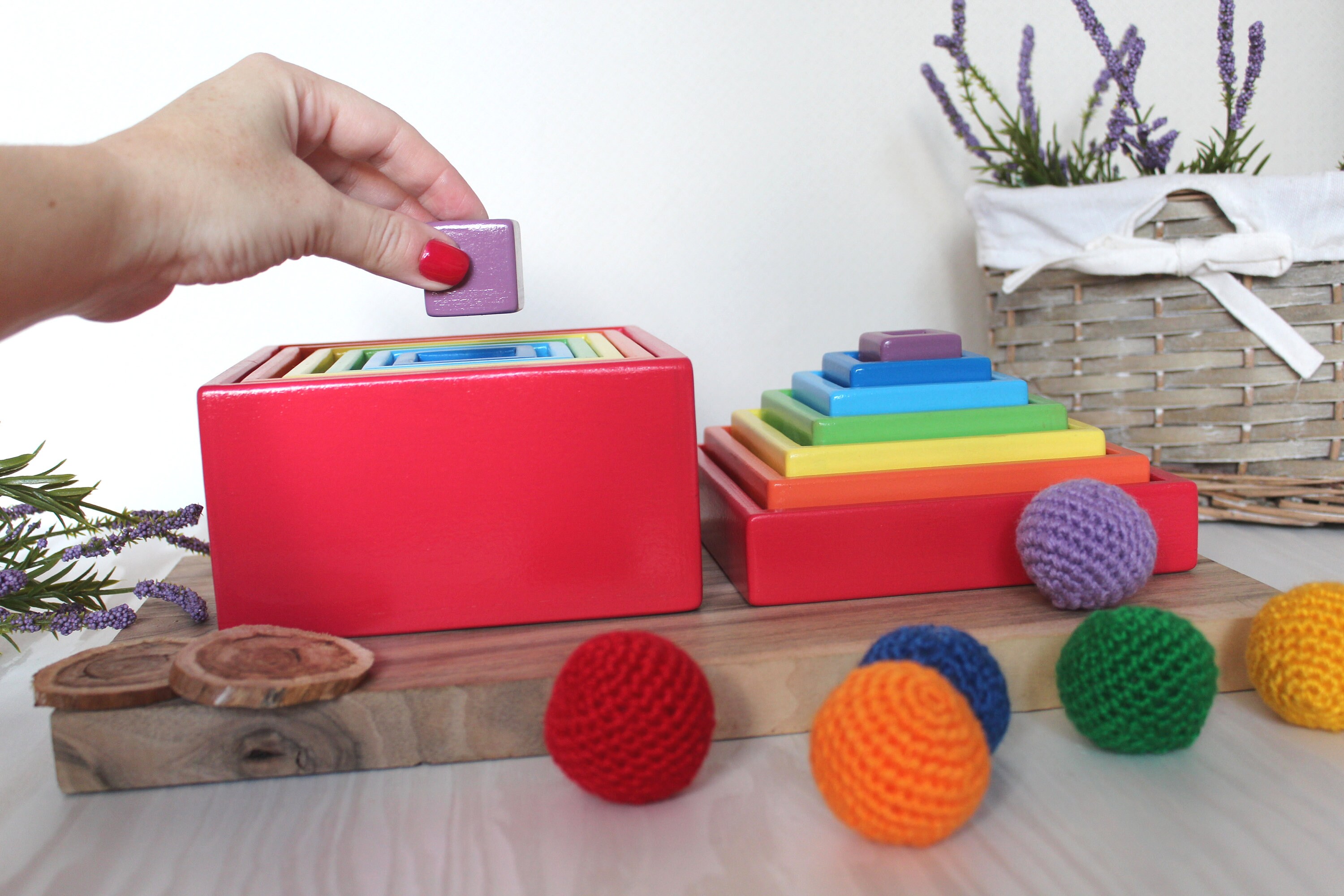 Wooden Nesting Toy Montessori Toys Set of 14 Rainbow Boxes Etsy
