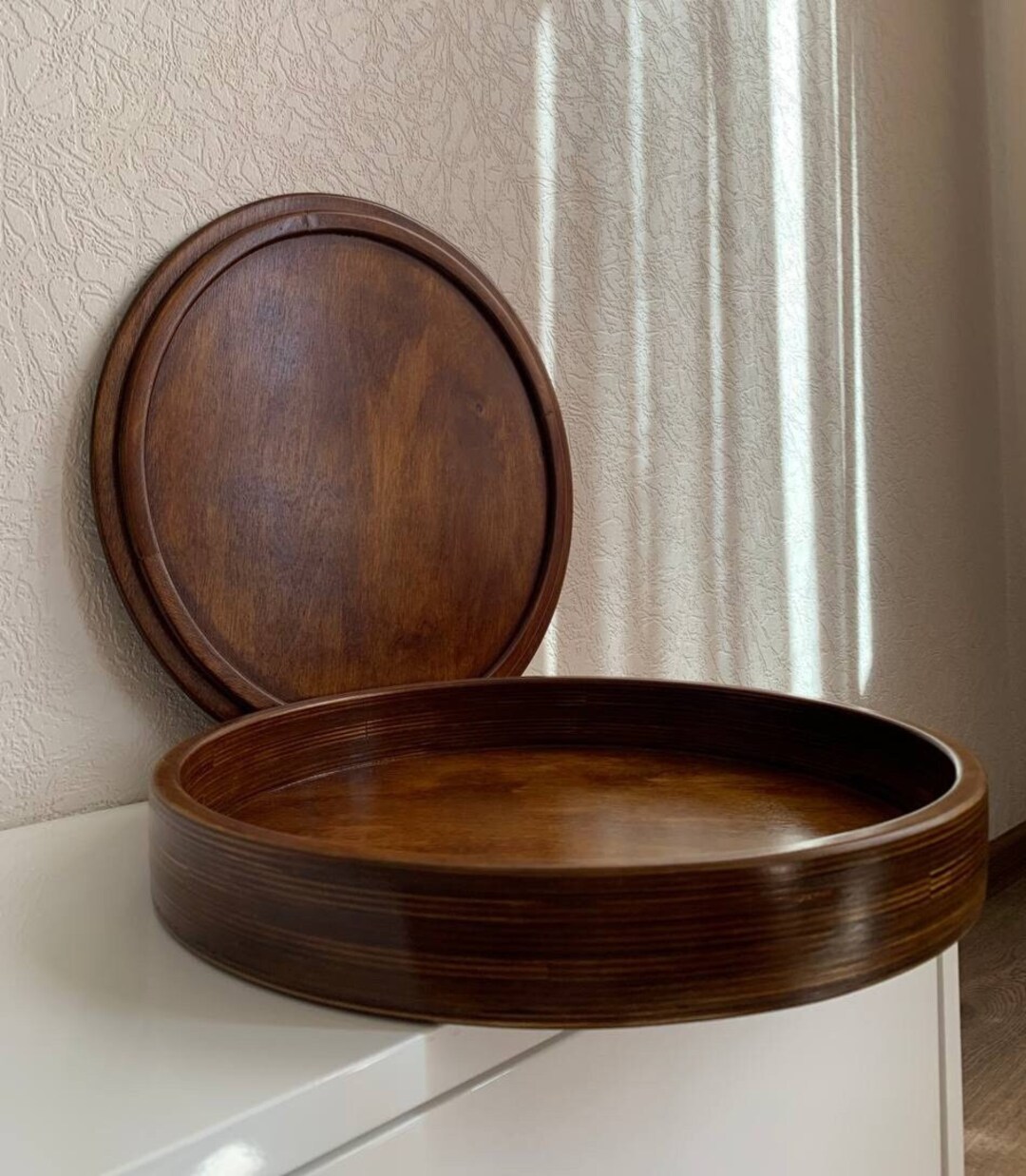 Round Wooden Tray, Black Walnut Tray, Ottoman Tray, Decorative Serving