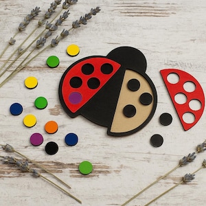 Juguete de madera para contar con tarjetas de patrones, juguete de mariquita de madera, juguetes Montessori, juguete de clasificación de colores, actividad de aprendizaje, juguete educativo preescolar