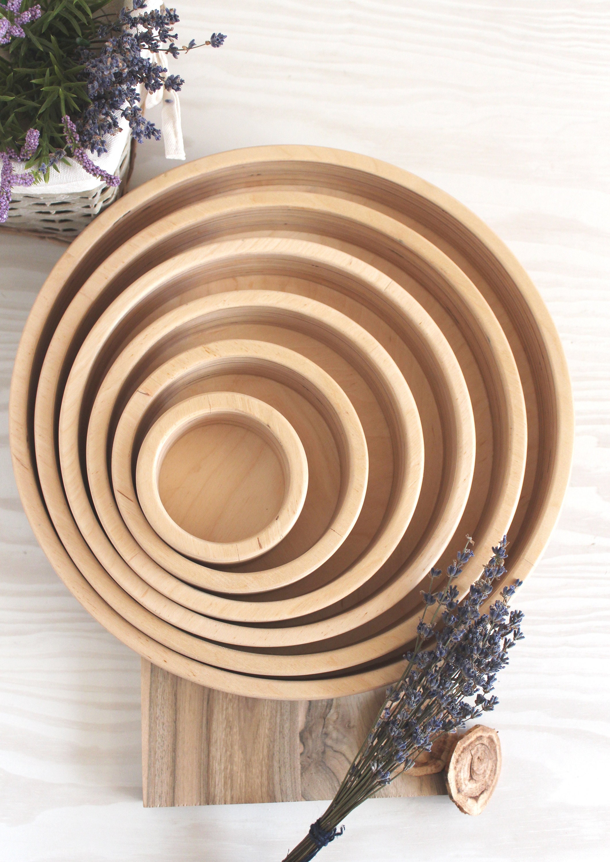 Set of Round Trays Montessori Tray Outdoor Sorting Tray Wooden Etsy