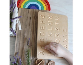 Wood Tracing Board Printed Alphabet Alphabet Tracing Board Writing Learning Montessori Finger Boards Uppercase Letter Waldorf Back to School