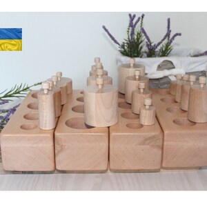 Montessori Knobbed Cylinder blocks Wooden Puzzle Preschool Homeschool Natural Toy Kids Gift Montessori Class Sensorial Back to School image 2