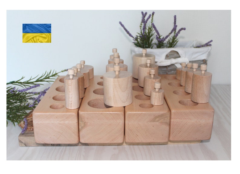 Montessori Knobbed Cylinder blocks Wooden Puzzle Preschool Homeschool Natural Toy Kids Gift Montessori Class Sensorial Back to School image 2