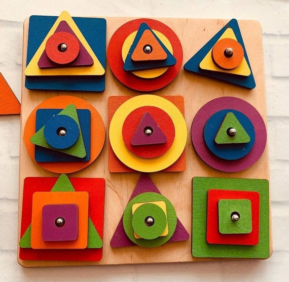 Géoplan en bois, jouet d'apprentissage des couleurs, jouet