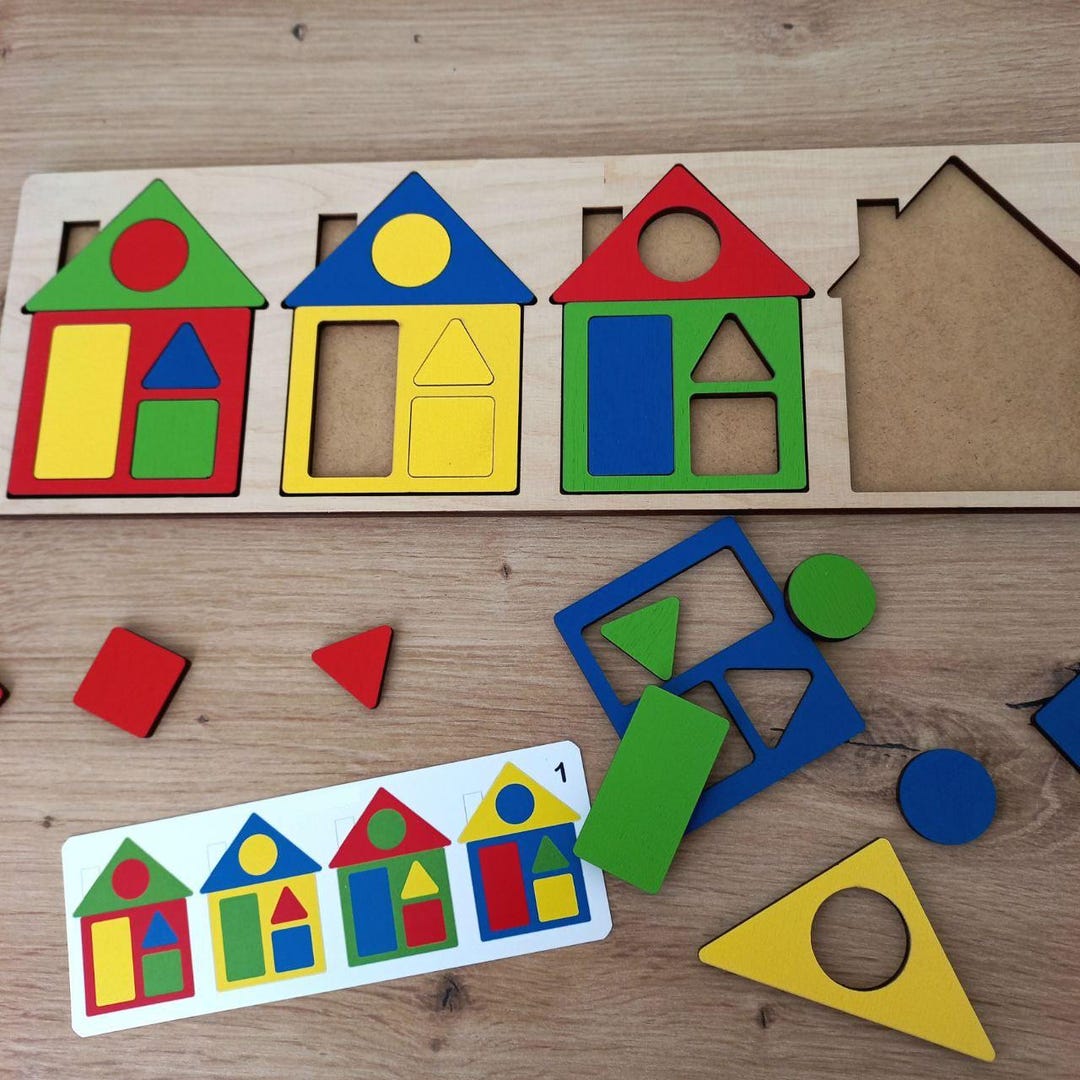 Wooden Color Sorting Toy, Wooden Houses Puzzle for Kids, Matching Game ...