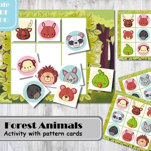 Waldtiere Muster Aktivität, Musterstreifen, Waldtiere Memory Spiel, Vorschule Homeschool Busy Book Matching Arbeitsblatt Montessori