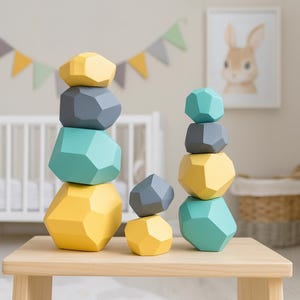 Wooden Montessori Baby Toys, Baby Toy Blocks, Wooden Stones Balancing Stacking Stones Montessori Rocks Waldorf toys Toddler Christmas gift