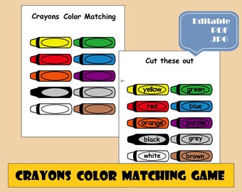 Colors Matching Game, Crayon Colors Matching Activity Busy Book Printable Educational Activity Homeschool Worksheet Busy Binder for Toddlers