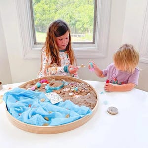 Wooden round tray, Tuff tray, Wooden Sensory Play Box, Kinetic Sand Kit, Montessori Toddler Activity, Sensory Bin Accessoriess, Fine Motor